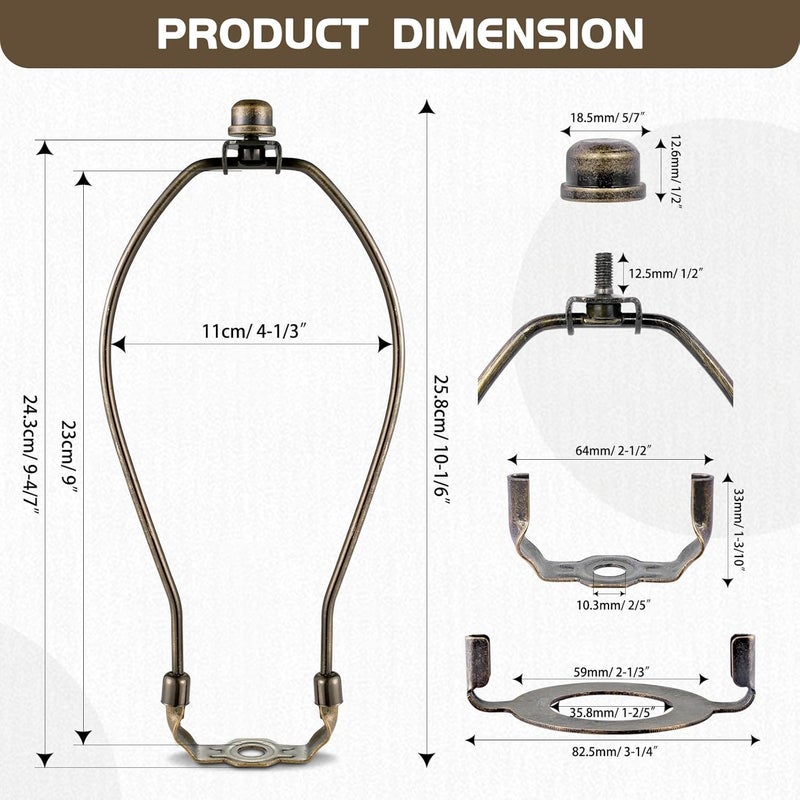 GooChan Lamp Shade Harp, Antique Brass Lamp Harp Frame Lampshade Bracket, Detachable Shade Holder for Floor or Table Light (Bronze, 9.5-Inch) - Image 2